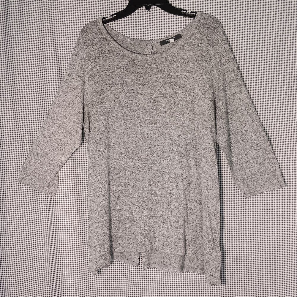 COIN 1804 Gray Button-Back Tunic Fall Sweater Top 2X